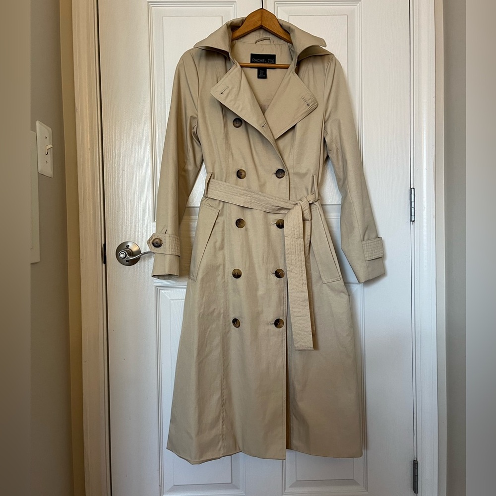 Rachel Zoe Hooded Belted Trench Coat Tan size S